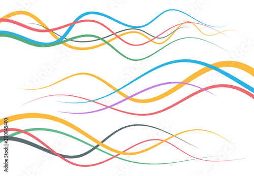 Set of abstract color curved lines. Wave design element. Vector illustration. 