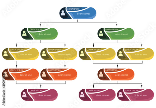 Colorful business structure concept, corporate organization chart scheme with people icons. Vector illustration.

