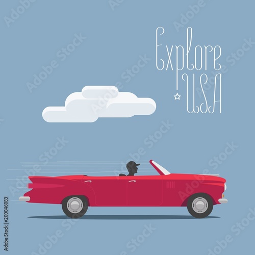 Explore USA in the car vector illustration, poster