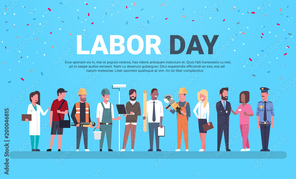 Labor Day Poster With People Of Different Occupations Over Background ...