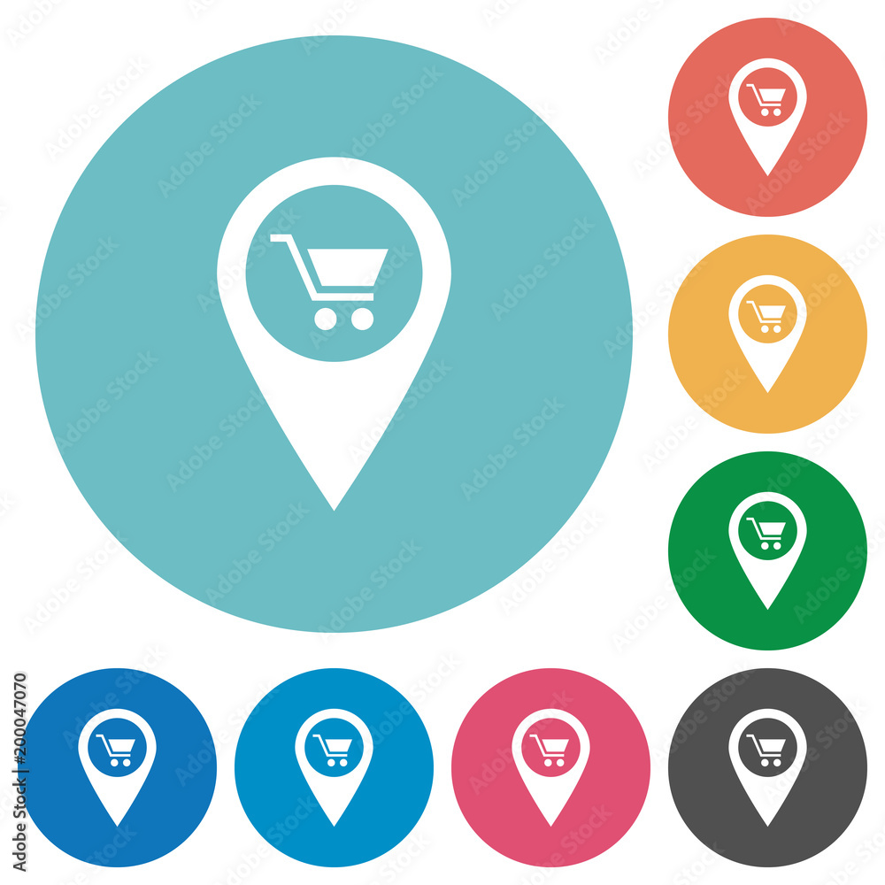 Department store GPS map location flat round icons Department store GPS map location flat round icons