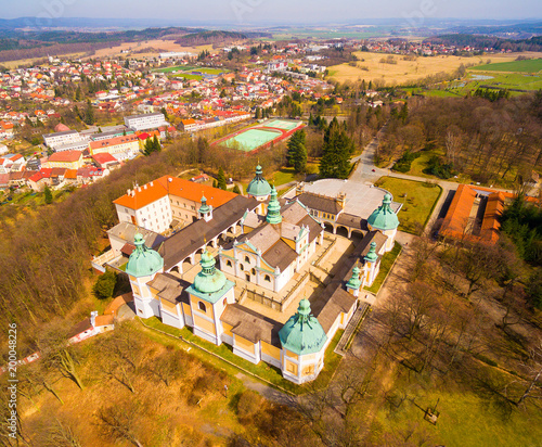 Aerial view to Svata Hora (Holy Mountain). It is the oldest and most important Marian place of pilgrimage in the Central Europe. Early Renaissance Landmark near Pribram in Czech Republic. photo