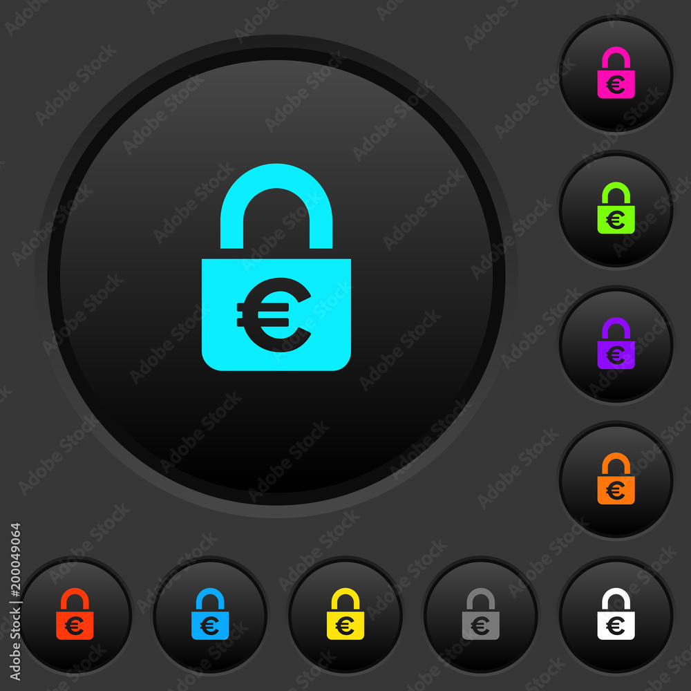 Locked euros dark push buttons with color icons Locked euros dark push buttons with color icons