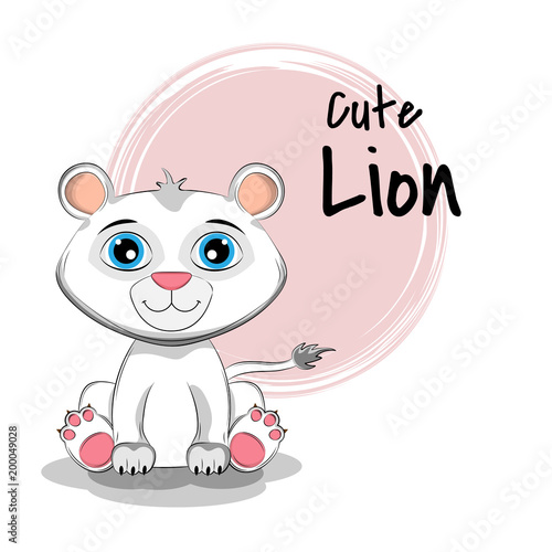 Fototapeta Naklejka Na Ścianę i Meble -  Cartoon kitty with lettering Cute Lion.