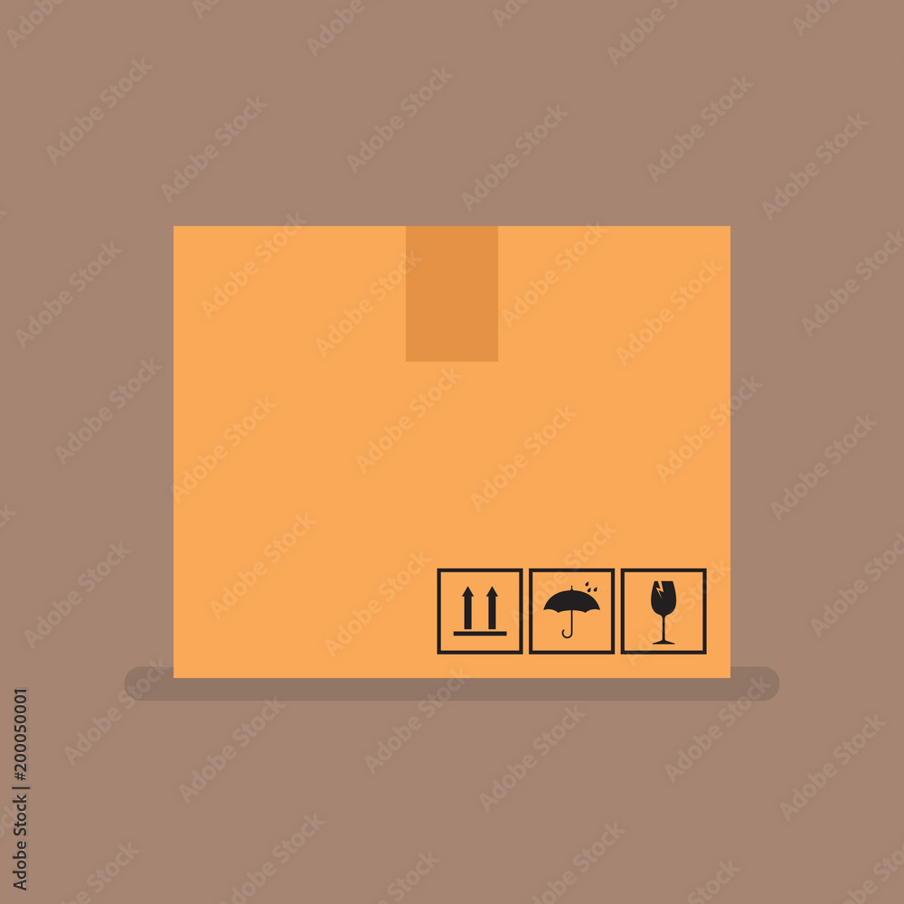Cardboard box with packaging symbols Cardboard box with packaging symbols