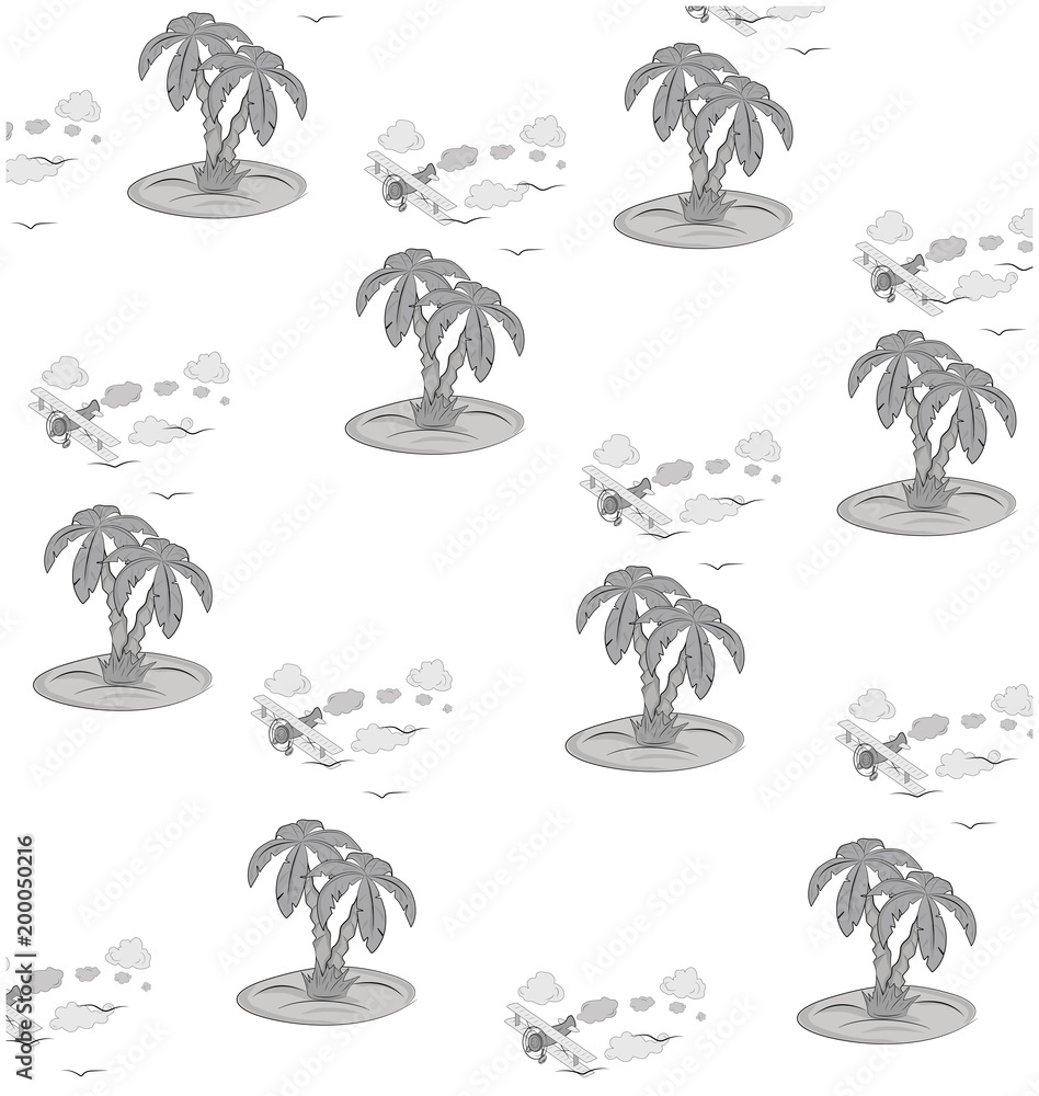 Fotografie A plane over an island with palm trees