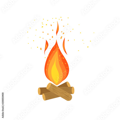 Bonfire burning on firewood, campfire vector Illustration on a white background