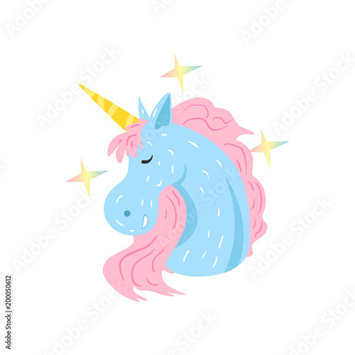 Cute magic unicorn character sleeping and dreaming cartoon vector Illustration on a white background