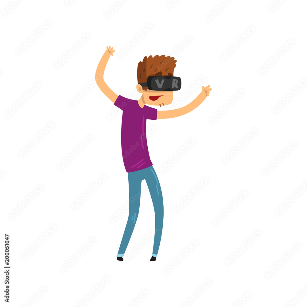 Young man cartoon character using virtual reality goggles, gaming cyber  technology, virtual reality concept vector Illustration on a white  background Stock Vector | Adobe Stock