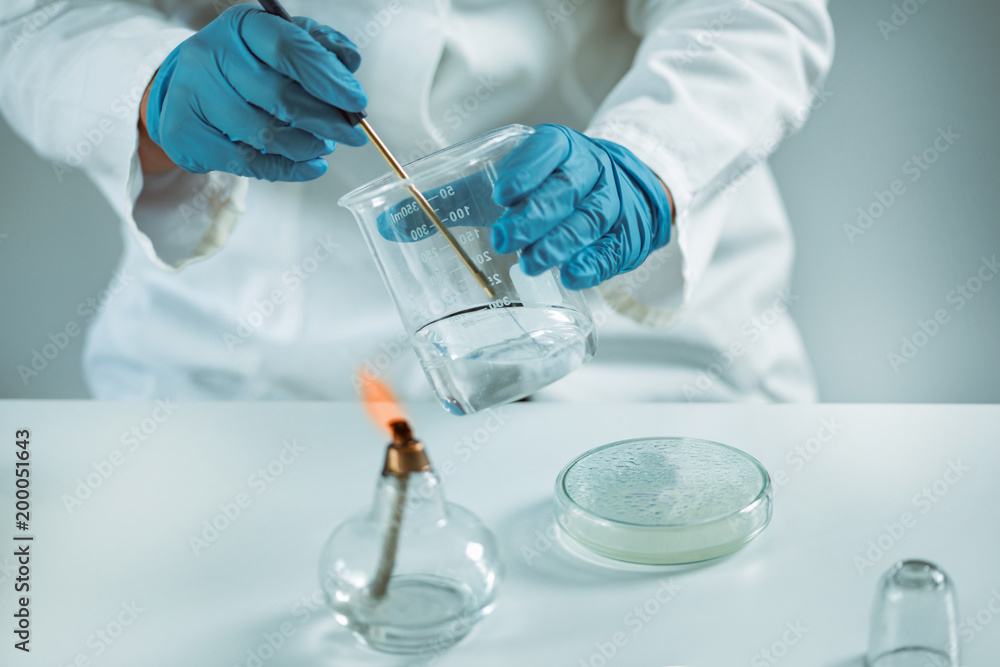 Microbiology. Hands of a microbiologist working with bacteria Microbiology. Hands of a microbiologist working with bacteria