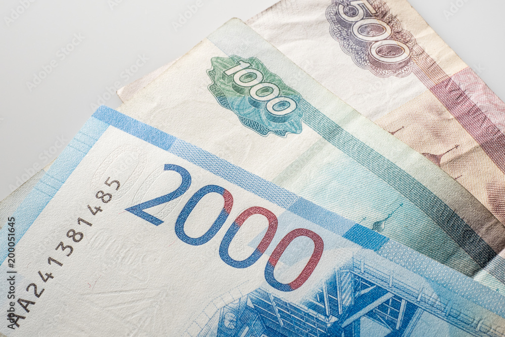 Obraz premium Banknote of two thousand rubles and old banknotes Russian Federation. 2000 rub. Papermoney, cash.
