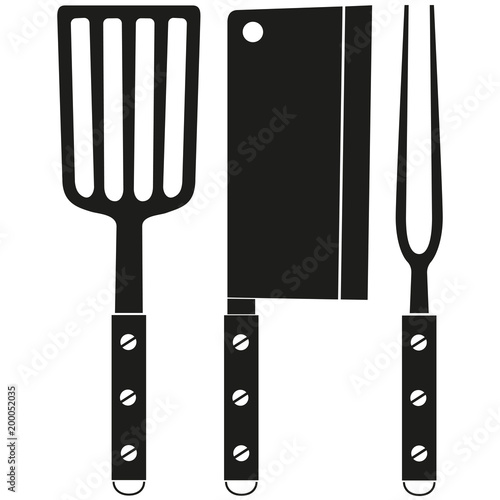 Black and white bbq cutlery silhouette set