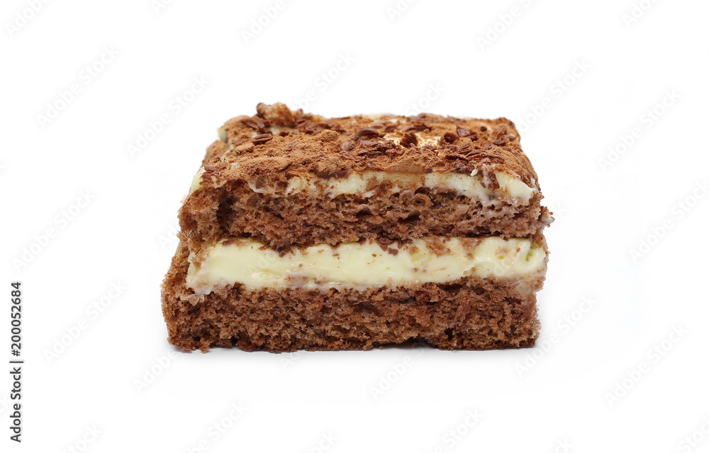 Chocolate and vanilla cake, pastry slice isolated on white background Chocolate and vanilla cake, pastry slice isolated on white background