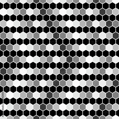 Gray and black seamless background on which the arrow points right or next. Vector polygonal pattern made of hexagon.