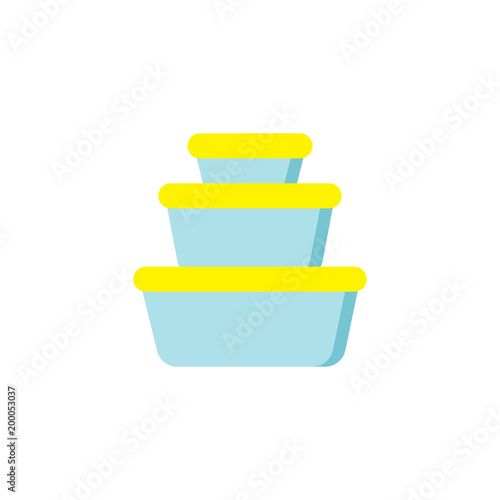 Plastic food containers flat icon, vector sign, colorful pictogram isolated on white. Cookware pots symbol, logo illustration. Flat style design