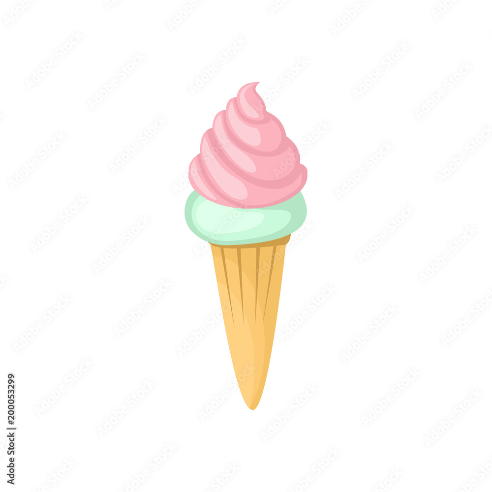 Strawberry Green Tea Ice Cream Cone Illustration Strawberry Green Tea Ice Cream Cone Illustration