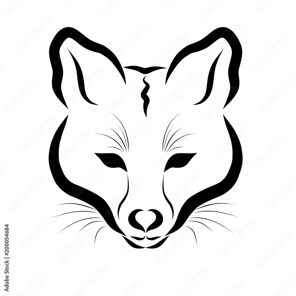 Muzzle of the fox, painted in black lines Muzzle of the fox, painted in black lines
