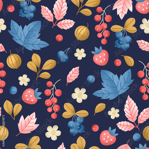 Cute berry seamless pattern. Different berries collection. Vector illustration