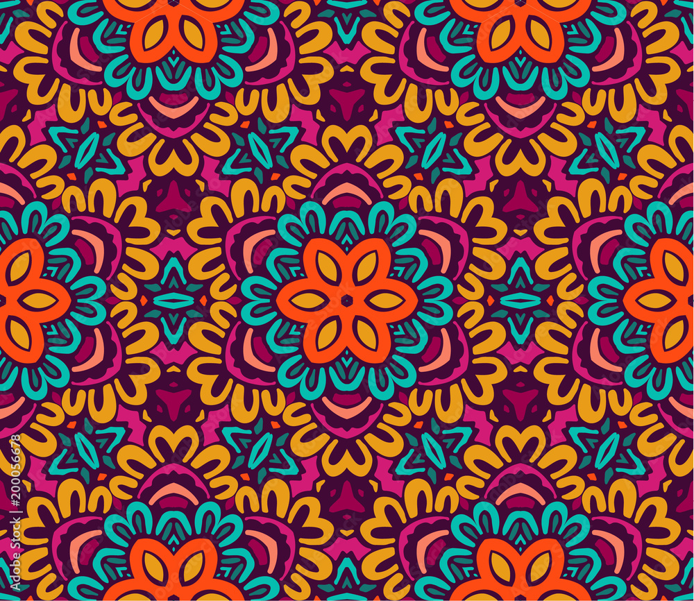 Abstract floral mosaic colorful seamless pattern