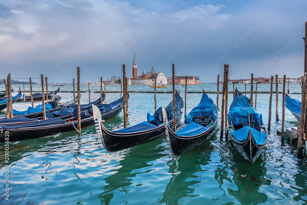 Gondolas on the Grand Canal in Venice Italy