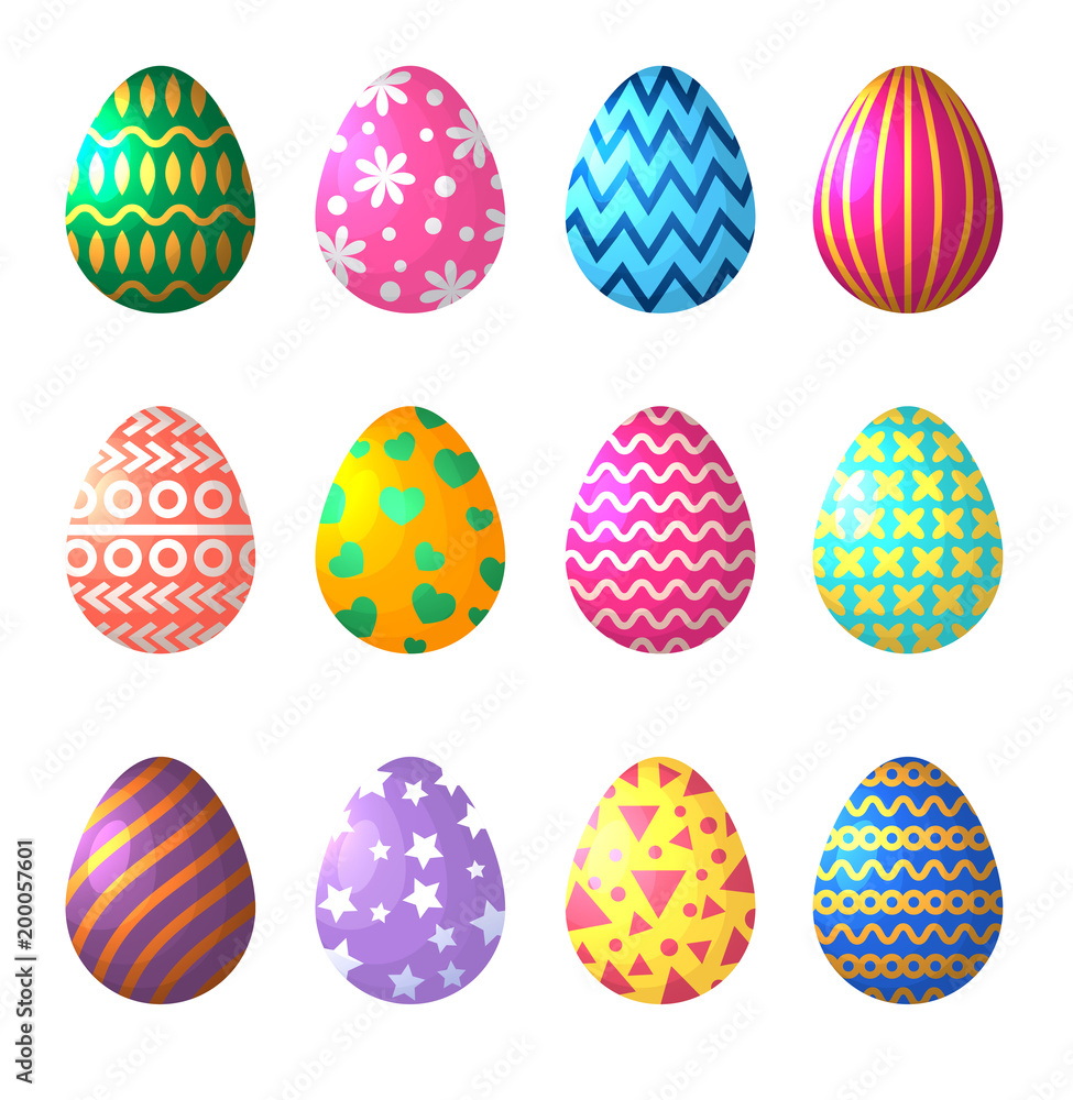 Easter eggs in cartoon style. Celebration symbols
