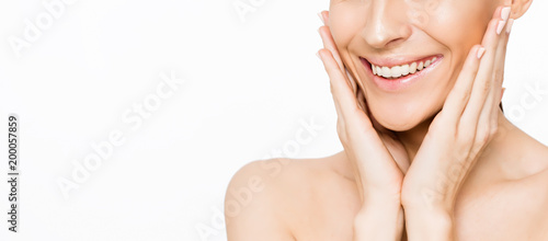 Beautiful woman with wide smile and health teeth