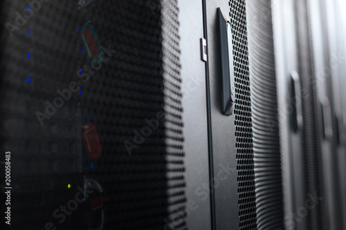 Nice interior. Modern black metal stylish server racks in a data center