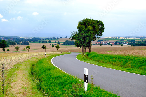 asphalted road among fields