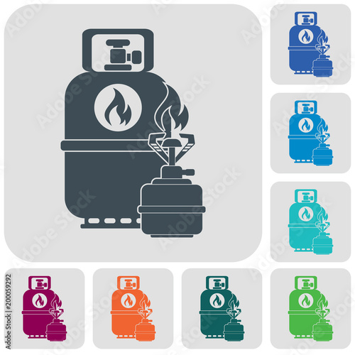 Camping stove with gas bottle icon