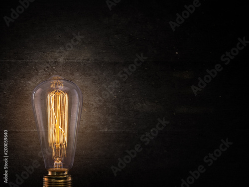 Vintage Edison light bulb on dark background.