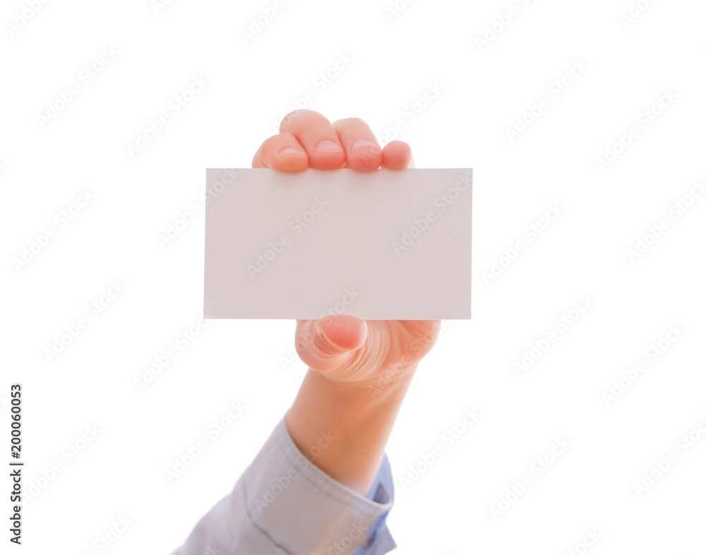 Fototapeta premium Child's hand showing an empty business card