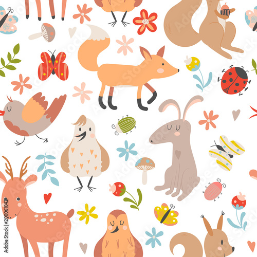 Seamless background with forest animals