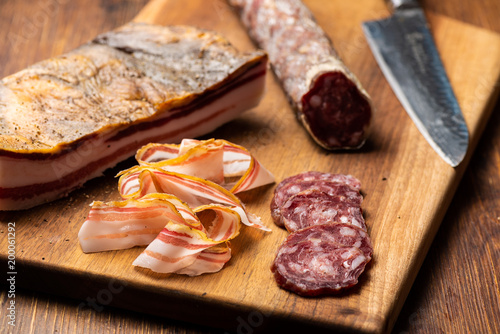 Cold cut with cured meat, bacon and charcuterie selection salami