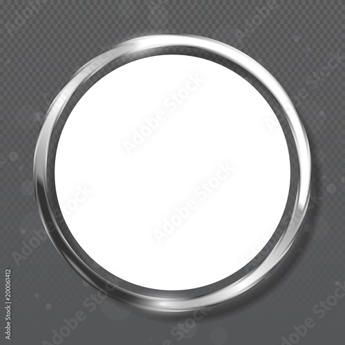 Abstract luxury metallic banner on transparent background. Banner with silver color round frame.