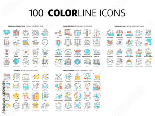 100 Color line icons