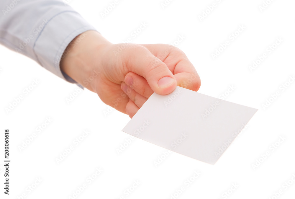 Obraz premium Child's hand showing an empty business card