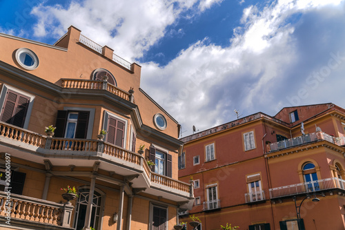 close up of Europe old buildings, sky, copy space, concept of hotel hostel in vacation, sorrento italy