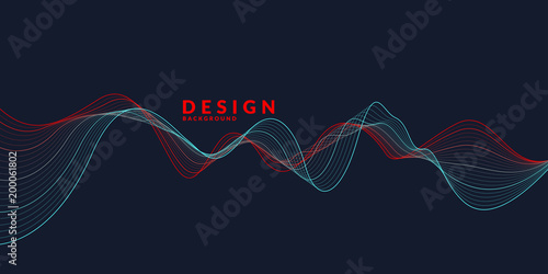 Vector abstract background with a colored dynamic waves, line and particles.