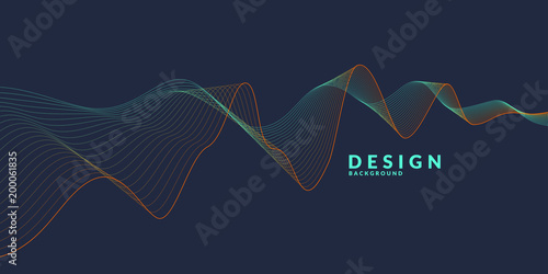 Vector abstract background with a colored dynamic waves, line and particles.