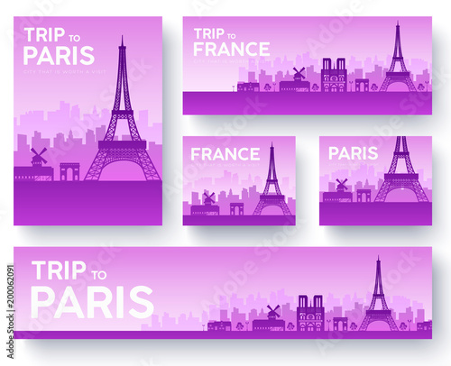 France landscape vector banners set. Vector design illustration concept