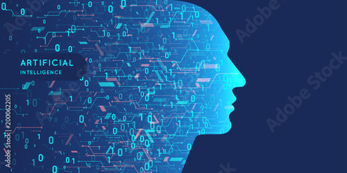 Artificial intelligence. Conceptual illustration on the theme of digital technologies, the image of the human head.