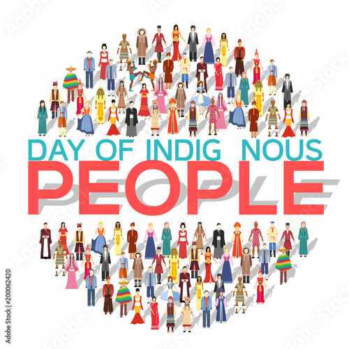 People Friendship. International Day of the World Indigenous Peoples. Vector flat circle concept illustration concept background