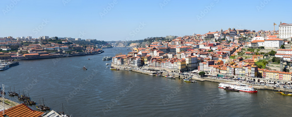 Beautiful River Douro in the city of Porto in Portugal. The city of Porto was chosen as the best tourist destination in Europe. This is a panoramic image.