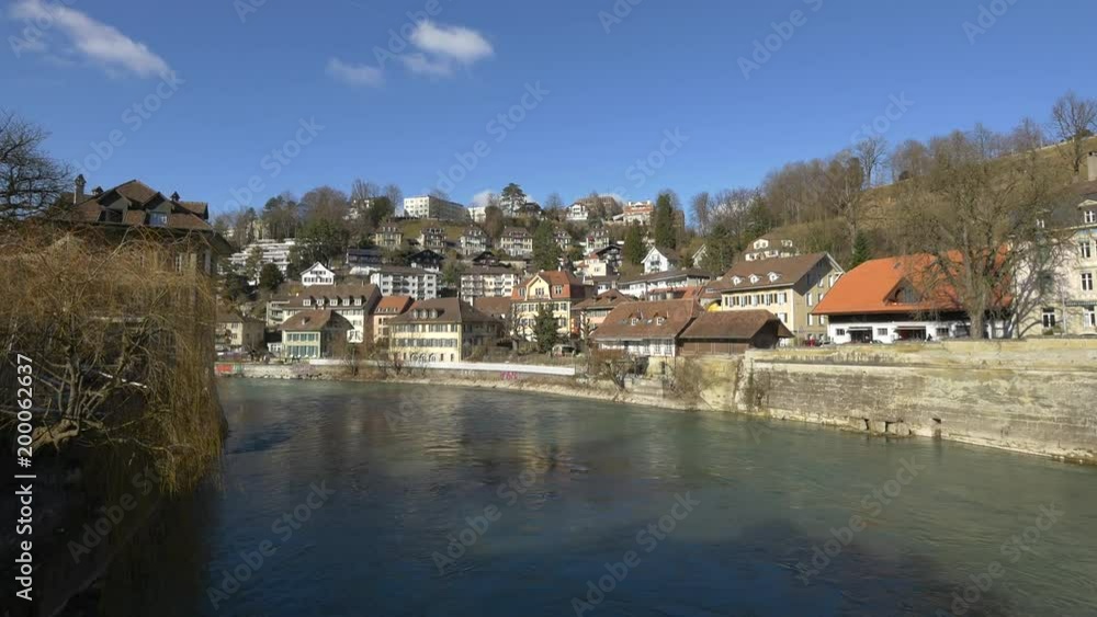 Aare River and buildings on the hill Aare River and buildings on the hill