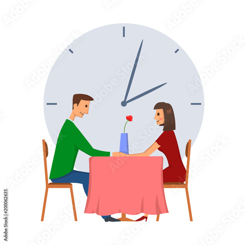 Speed dating, concept vector illustration, isolated on white background. Young man and woman on a date.