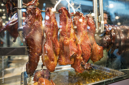 Chinese BBQ Pork in restaurant, Hong Kong.
