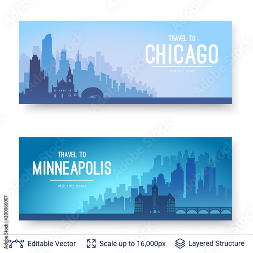 Chicago and Minneapolis famous city scapes.