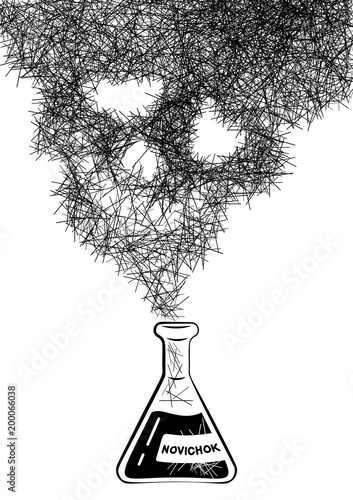 Chemical test tube with a smoke in the form of an abstract skull. Inspiration Novichok. Translate newbie. The concept of poisonous gas