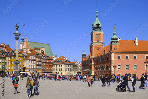 Warsaw, Poland - Historic quarter of Warsaw old town - Royal Castle Square, Royal Palace and Sigismund's Column III Waza monument photo
