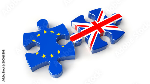 United Kingdom versus Europe puzzle concept. photo